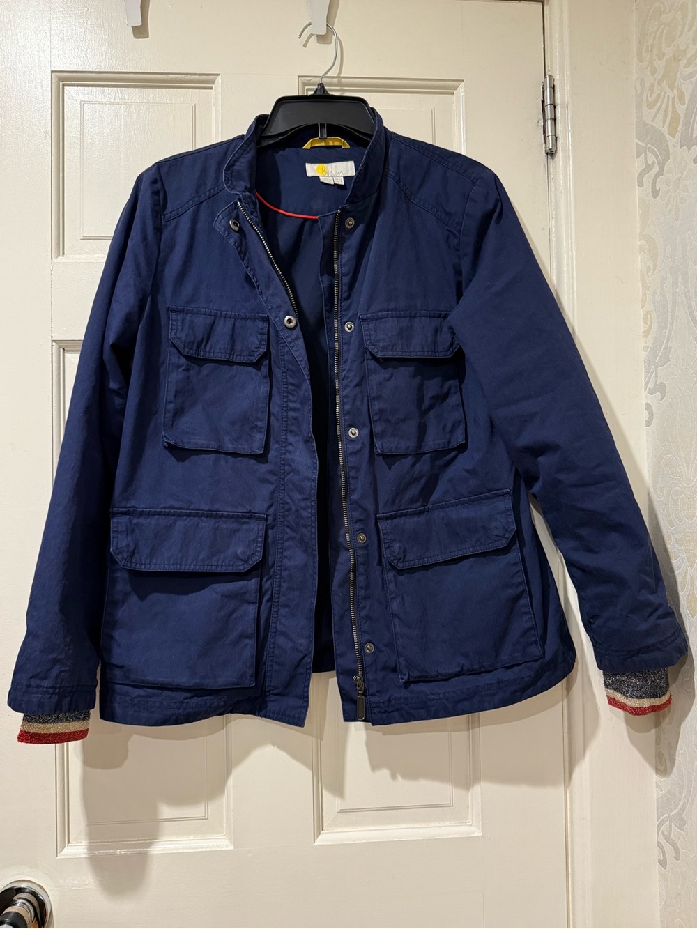 Boden Routledge Utility Jacket with metallic glittery cuffed sleeves